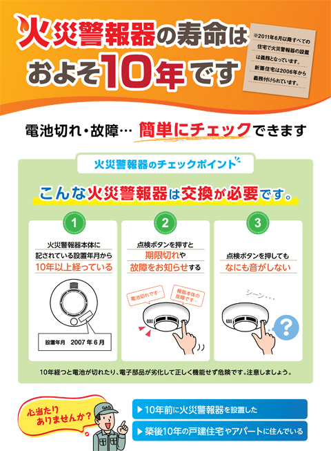 火災警報器の寿命は10年です