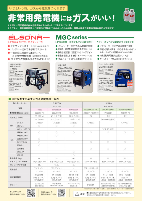 非常用発電機にはガスがいい！！